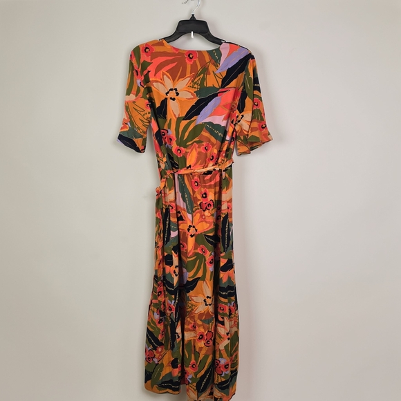 Floral Wrap Maxi Dress Halogen Medium Orange V Neck Rayon - Picture 5 of 11